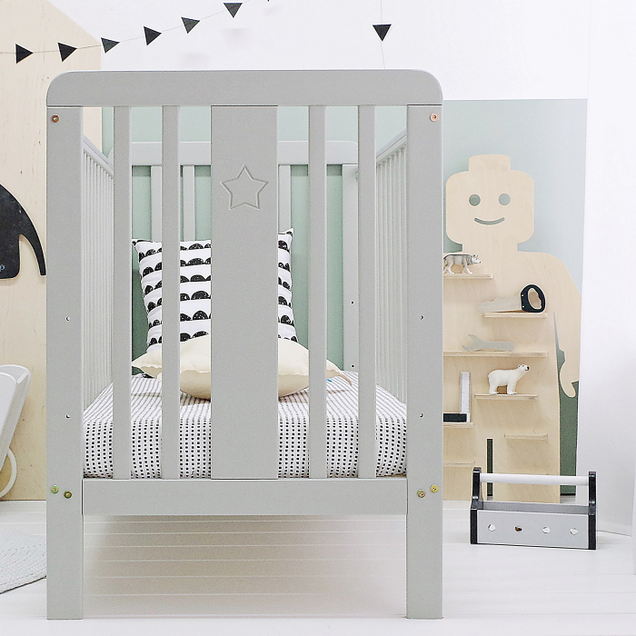 Patut din lemn pentru bebe, inaltime saltea reglabila, Star Baby Gri 120x60 cm [2]
