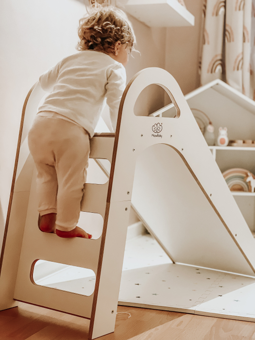Tobogan din lemn pentru copii, Montessori, Alb, MeowBaby® [10]