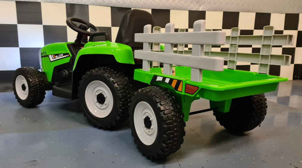 Tractor electric copii 12V cu remorcă și telecomandă, 2 motoare, scaun piele, verde [5]