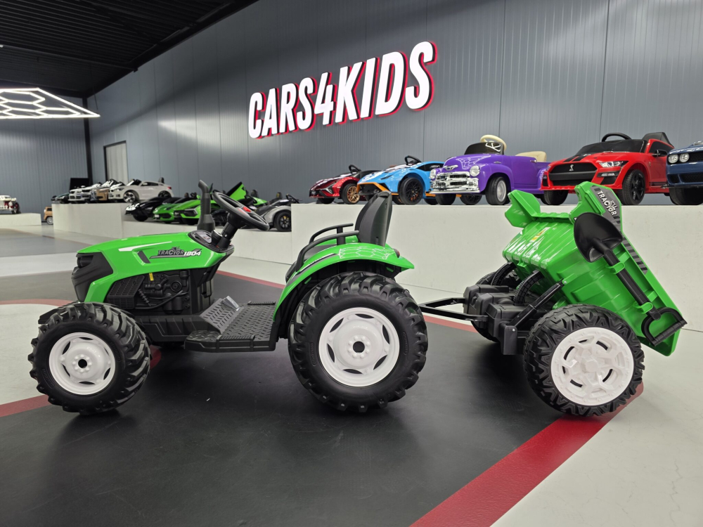 Tractor electric copii 24V cu remorcă basculabilă, 2 motoare, telecomandă și Bluetooth, verde [4]