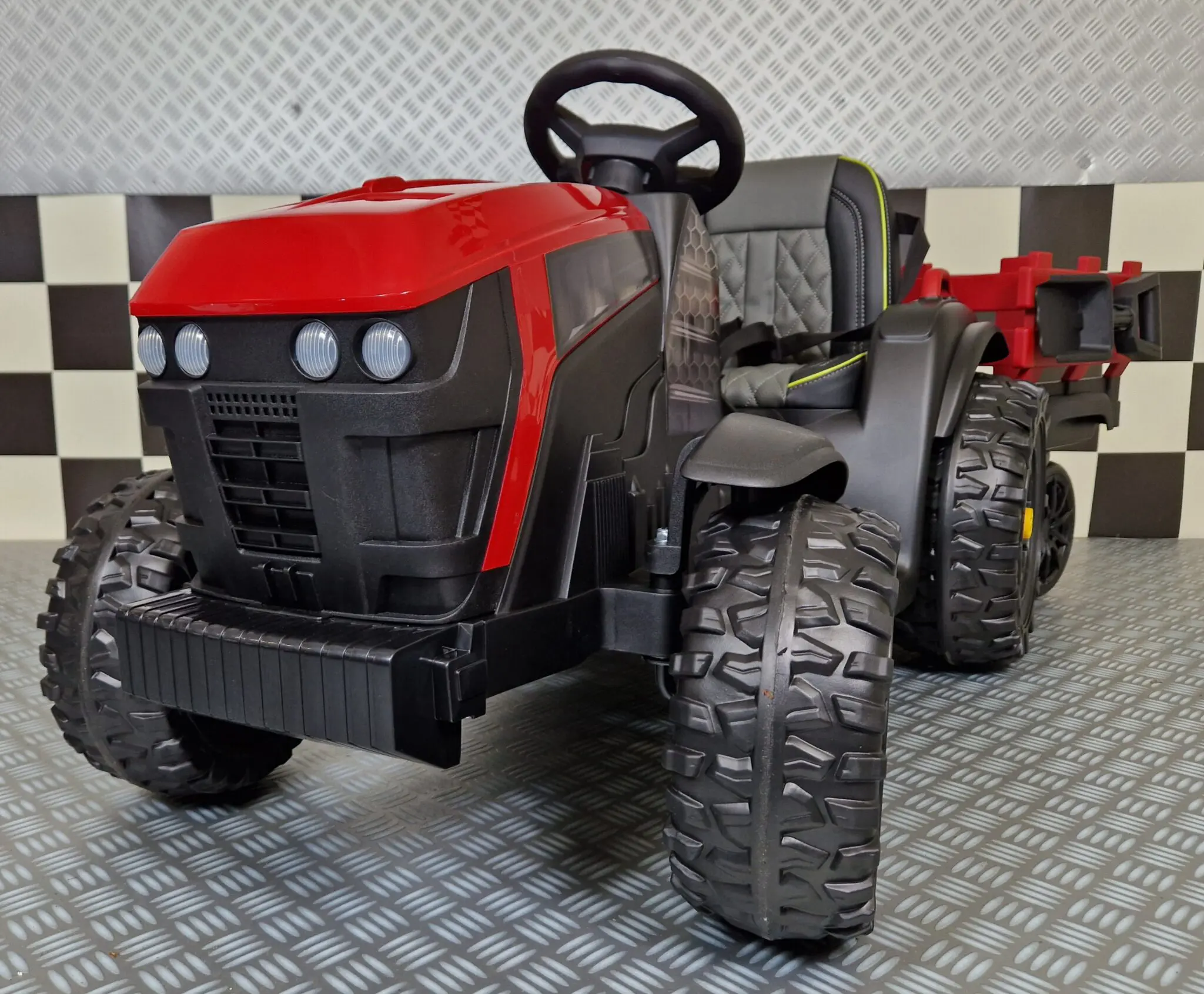 Tractor Electric pentru Copii Farmer 12V Roșu, cu Remorcă Detașabilă și Telecomandă 2.4G – Roți EVA, Scaun Piele | 3-6 Ani [3]