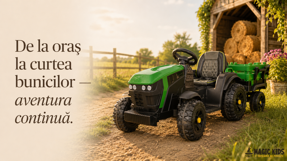 Tractor Electric pentru Copii Farmer 12V Verde, cu Remorcă Detașabilă și Telecomandă 2.4G – Roți EVA, Scaun Piele | 3-6 Ani [2]
