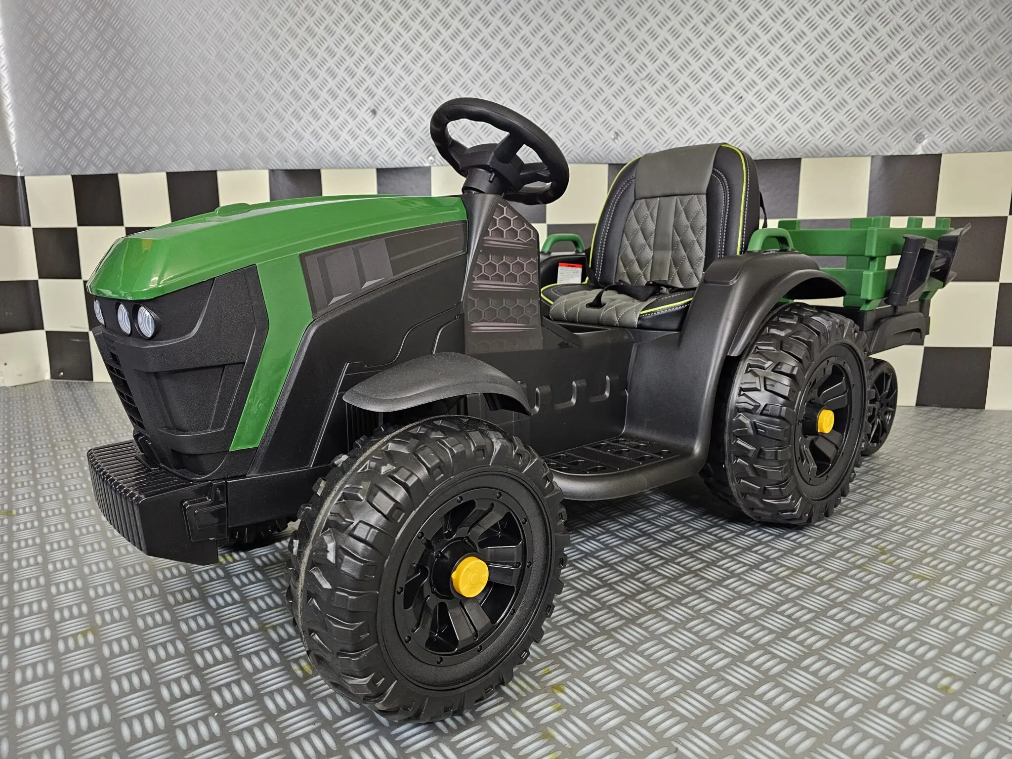 Tractor Electric pentru Copii Farmer 12V Verde, cu Remorcă Detașabilă și Telecomandă 2.4G – Roți EVA, Scaun Piele | 3-6 Ani [4]