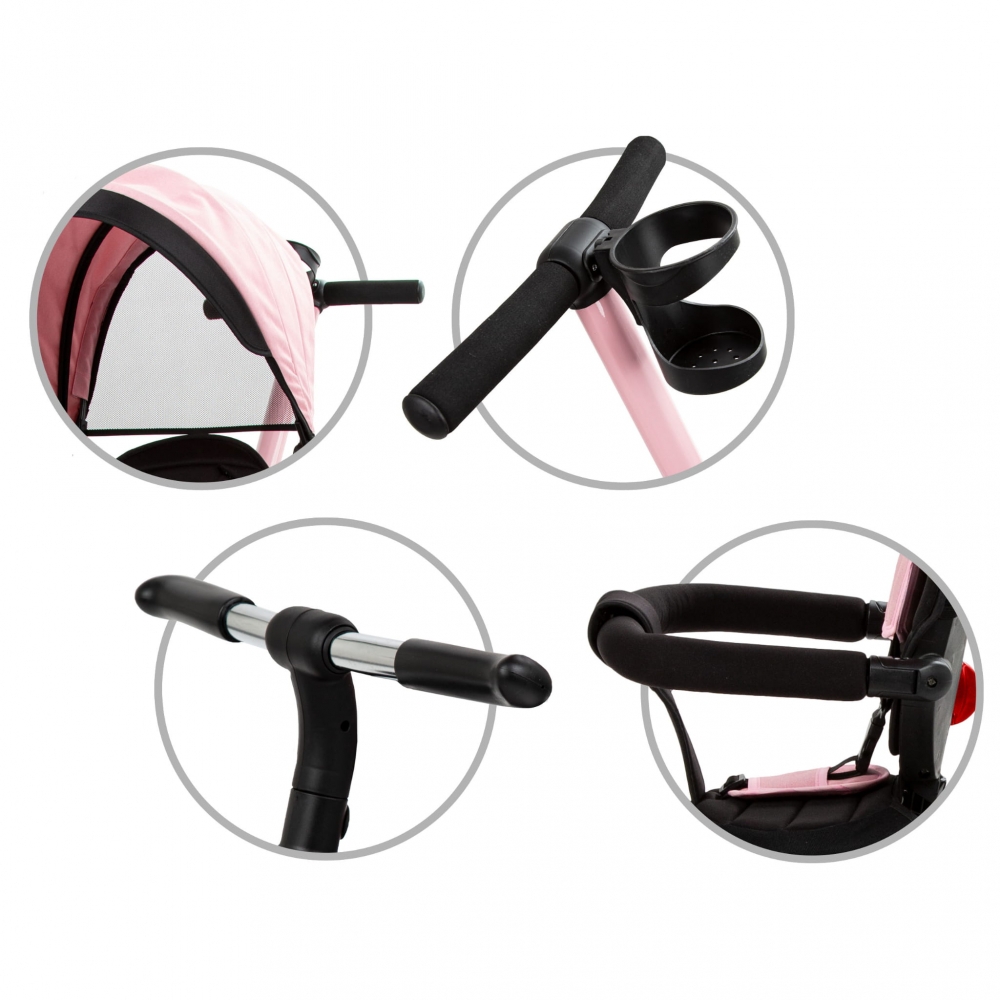 Tricicleta pentru copii Kidwell Axel Gri cu sezut rotativ, roti din spuma EVA, suport pentru picioare, control parental, suport pentru pahar, centura de siguranta, greutate admisa 25 kg, Roz [9]