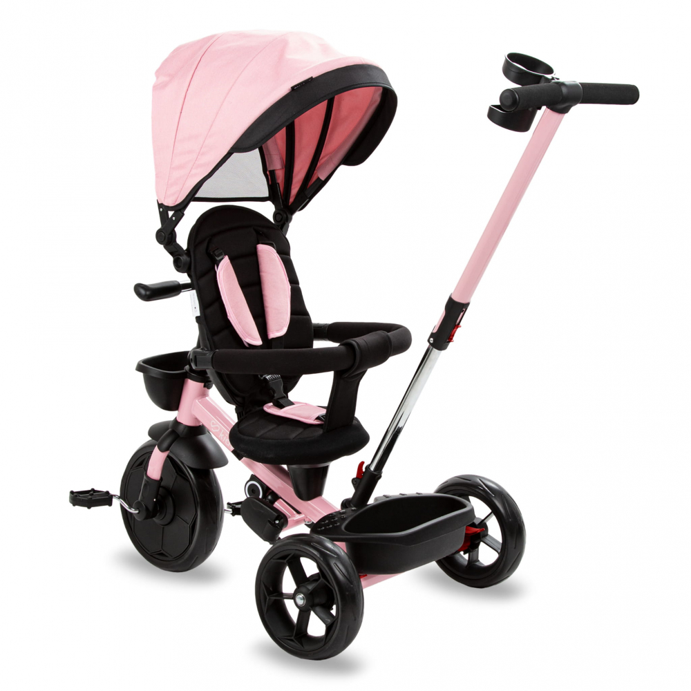 Tricicleta pentru copii Kidwell Axel Gri cu sezut rotativ, roti din spuma EVA, suport pentru picioare, control parental, suport pentru pahar, centura de siguranta, greutate admisa 25 kg, Roz [4]