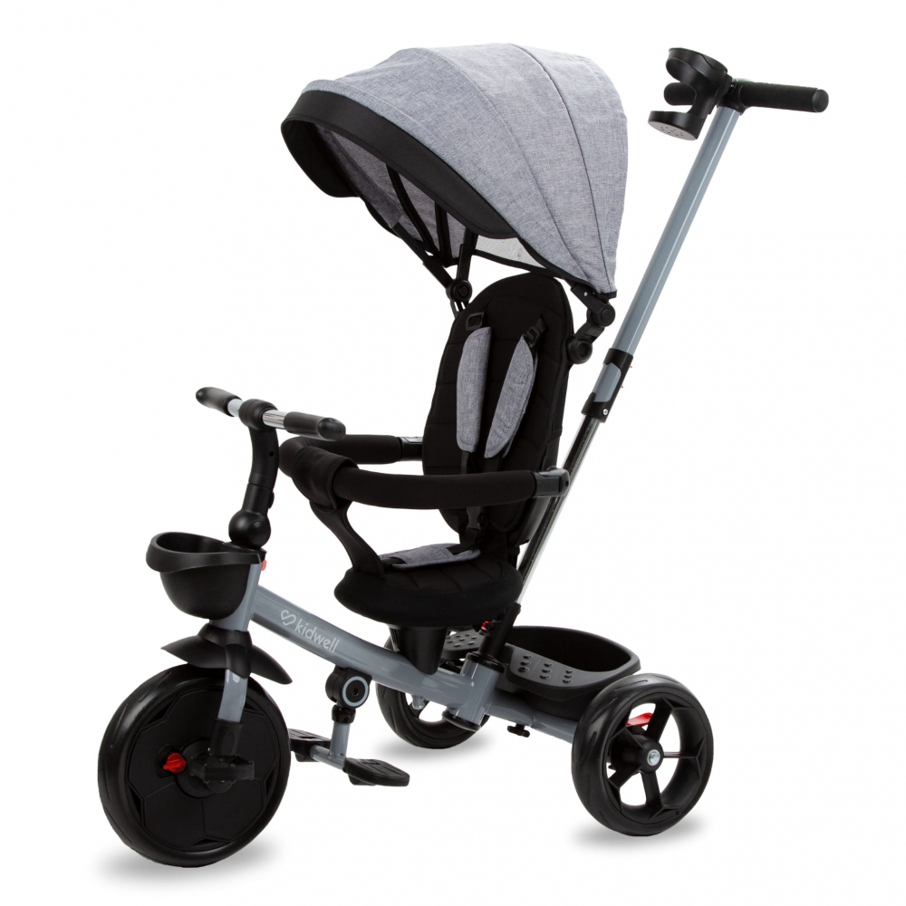 Tricicleta pentru copii Kidwell Axel Gri cu sezut rotativ, roti din spuma EVA, suport pentru picioare, control parental, suport pentru pahar, centura de siguranta, greutate admisa 25 kg, Gri [2]