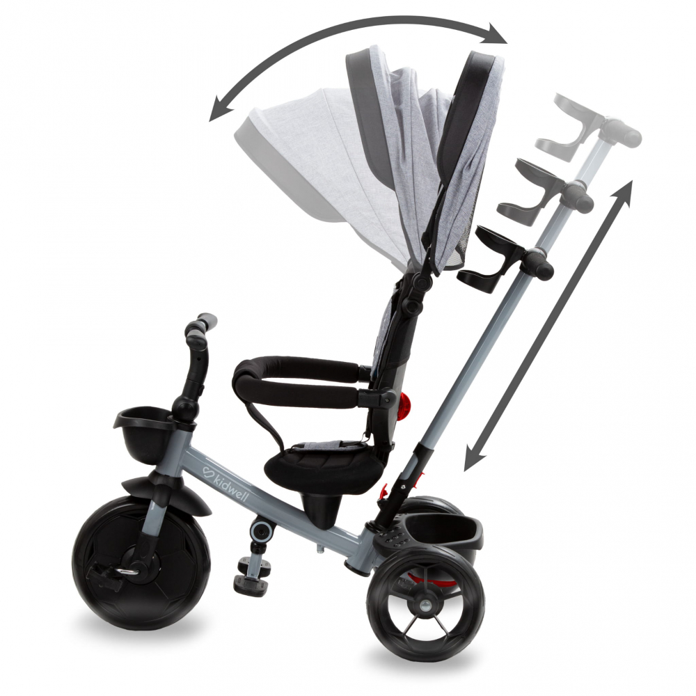 Tricicleta pentru copii Kidwell Axel Gri cu sezut rotativ, roti din spuma EVA, suport pentru picioare, control parental, suport pentru pahar, centura de siguranta, greutate admisa 25 kg, Gri [6]