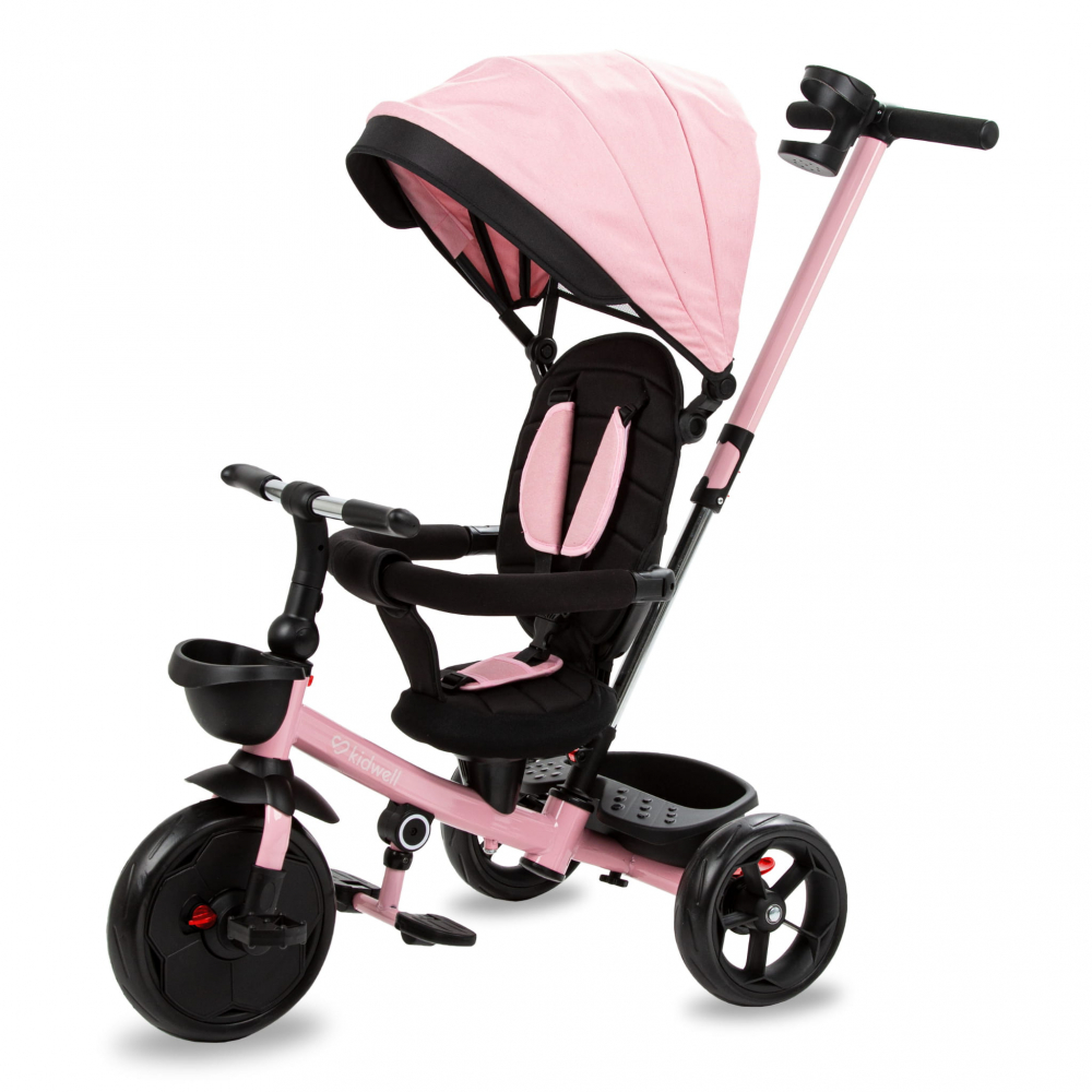 Tricicleta pentru copii Kidwell Axel Gri cu sezut rotativ, roti din spuma EVA, suport pentru picioare, control parental, suport pentru pahar, centura de siguranta, greutate admisa 25 kg, Roz [2]