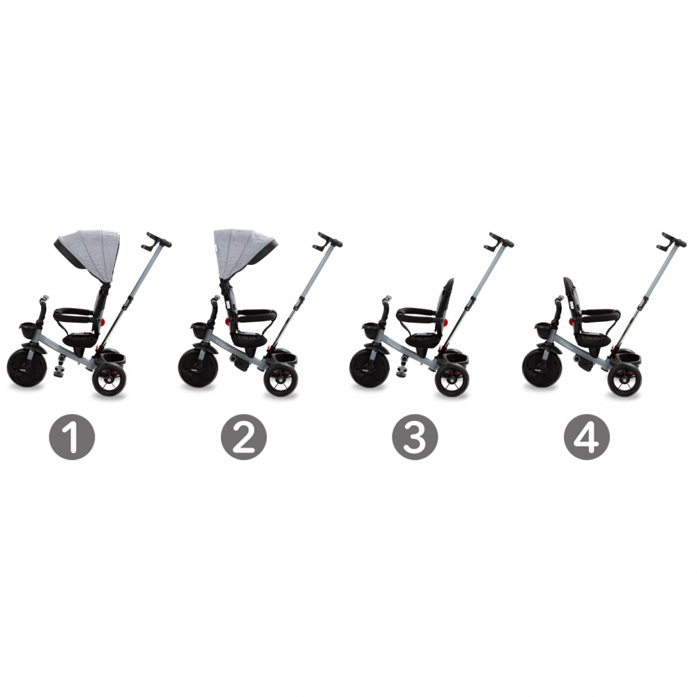 Tricicleta pentru copii Kidwell Axel Gri cu sezut rotativ, roti din spuma EVA, suport pentru picioare, control parental, suport pentru pahar, centura de siguranta, greutate admisa 25 kg, Gri [13]