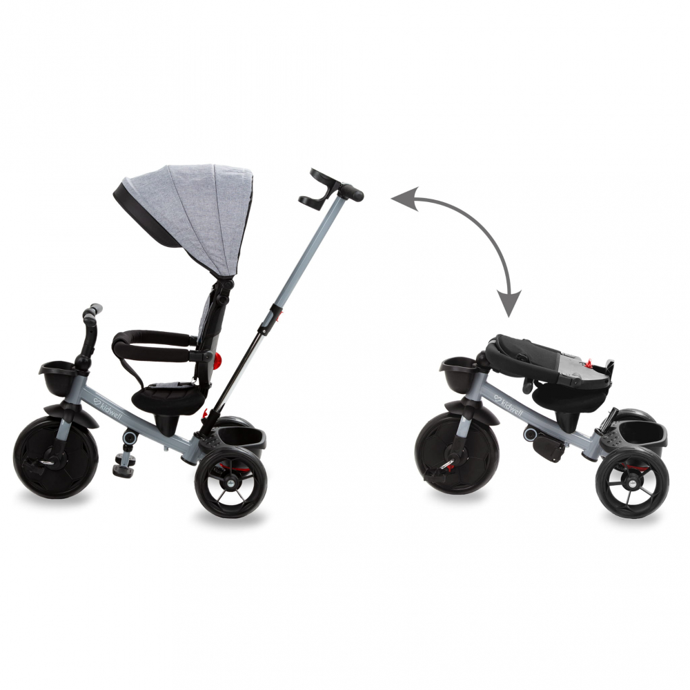 Tricicleta pentru copii Kidwell Axel Gri cu sezut rotativ, roti din spuma EVA, suport pentru picioare, control parental, suport pentru pahar, centura de siguranta, greutate admisa 25 kg, Gri [5]