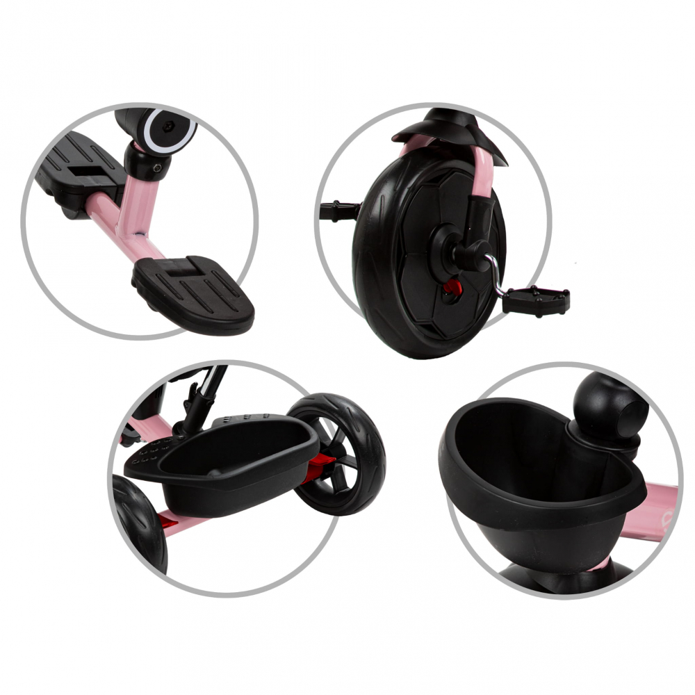 Tricicleta pentru copii Kidwell Axel Gri cu sezut rotativ, roti din spuma EVA, suport pentru picioare, control parental, suport pentru pahar, centura de siguranta, greutate admisa 25 kg, Roz [10]