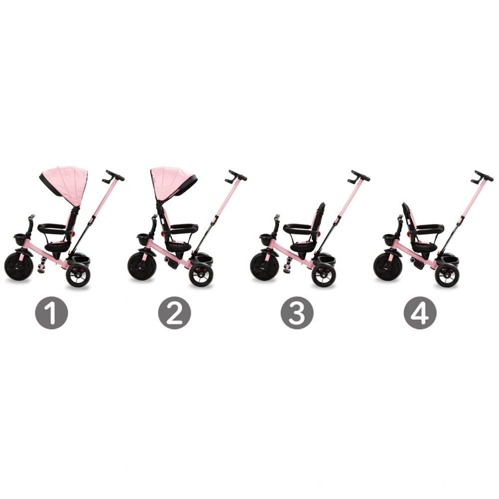 Tricicleta pentru copii Kidwell Axel Gri cu sezut rotativ, roti din spuma EVA, suport pentru picioare, control parental, suport pentru pahar, centura de siguranta, greutate admisa 25 kg, Roz [6]
