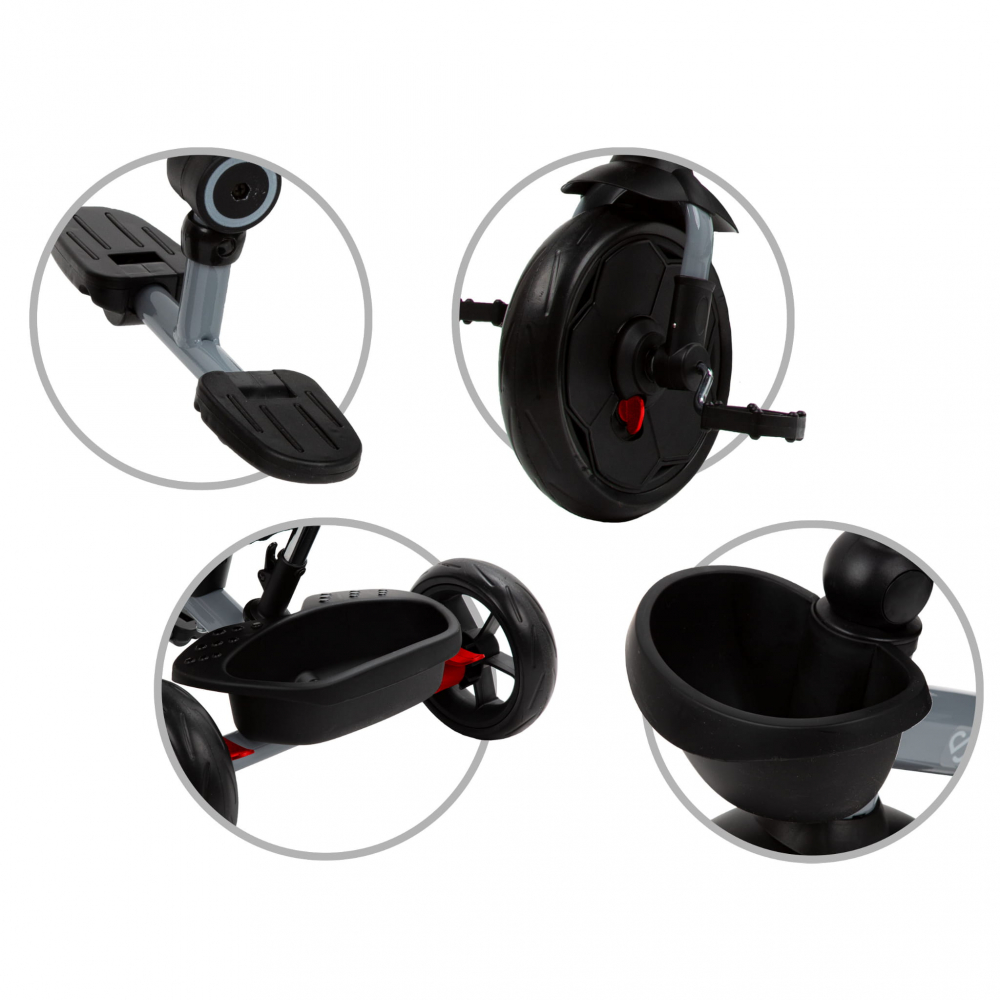 Tricicleta pentru copii Kidwell Axel Gri cu sezut rotativ, roti din spuma EVA, suport pentru picioare, control parental, suport pentru pahar, centura de siguranta, greutate admisa 25 kg, Gri [9]