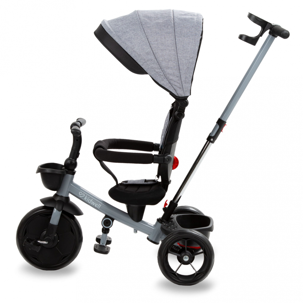 Tricicleta pentru copii Kidwell Axel Gri cu sezut rotativ, roti din spuma EVA, suport pentru picioare, control parental, suport pentru pahar, centura de siguranta, greutate admisa 25 kg, Gri [4]