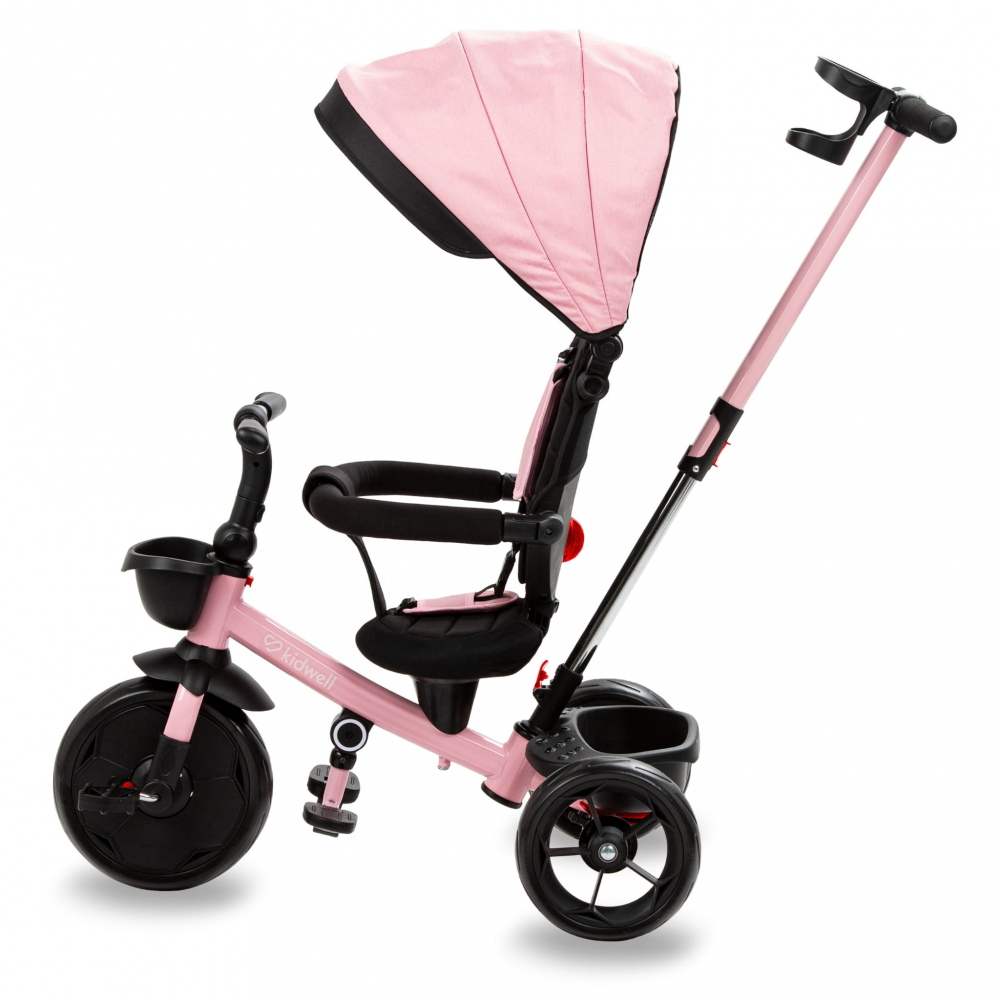 Tricicleta pentru copii Kidwell Axel Gri cu sezut rotativ, roti din spuma EVA, suport pentru picioare, control parental, suport pentru pahar, centura de siguranta, greutate admisa 25 kg, Roz [3]