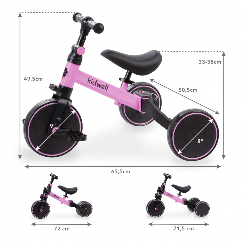 Tricicleta si bicicleta Pico Pink Rose 3 in 1, Kidwell [13]