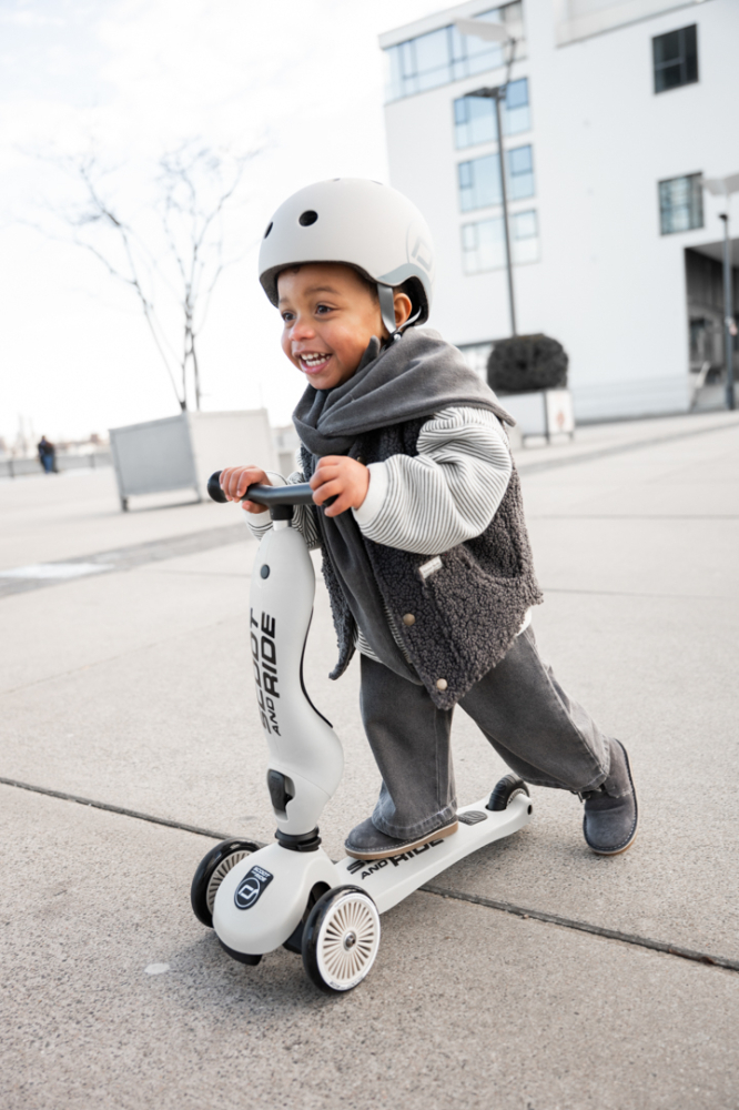 Trotinetă copii 2in1 premium Scoot & Ride HighwayKick 1 Ash, cu șezut, sistem anti-răsturnare, reglabilă 1–5 ani (max. 50 kg) [47]