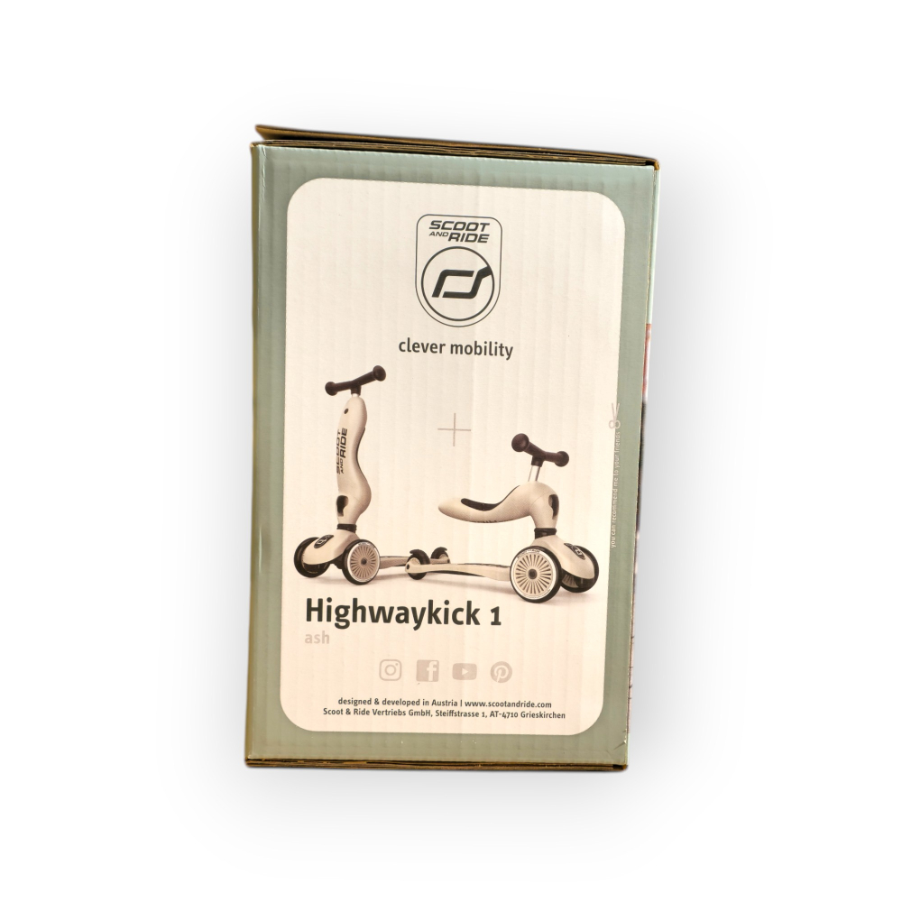 Trotinetă copii 2in1 premium Scoot & Ride HighwayKick 1 Ash, cu șezut, sistem anti-răsturnare, reglabilă 1–5 ani (max. 50 kg) [49]