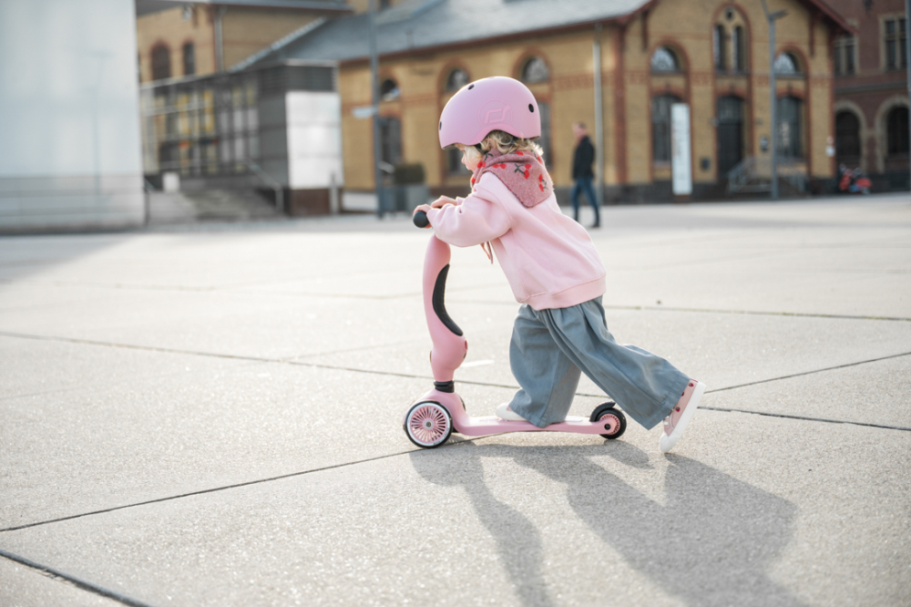 Trotinetă copii 2in1 premium Scoot & Ride HighwayKick 1 Rose, cu șezut, sistem anti-răsturnare, reglabilă 1–5 ani (max. 50 kg) [22]