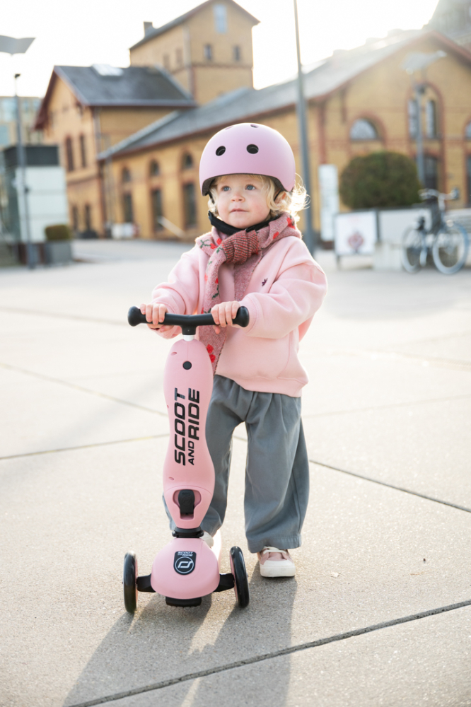 Trotinetă copii 2in1 premium Scoot & Ride HighwayKick 1 Rose, cu șezut, sistem anti-răsturnare, reglabilă 1–5 ani (max. 50 kg) [24]