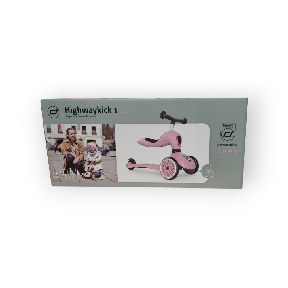 Trotinetă copii 2in1 premium Scoot & Ride HighwayKick 1 Rose, cu șezut, sistem anti-răsturnare, reglabilă 1–5 ani (max. 50 kg) [33]