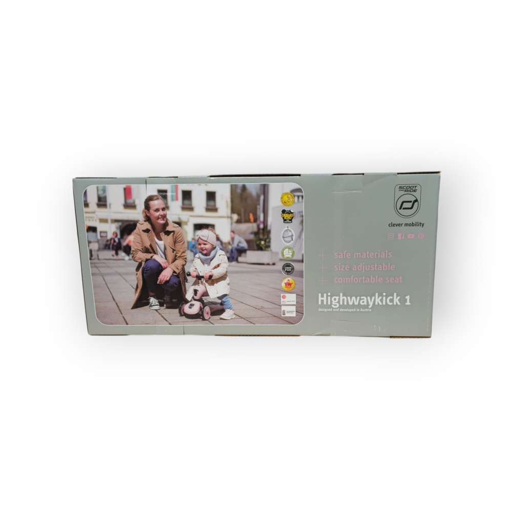 Trotinetă copii 2in1 premium Scoot & Ride HighwayKick 1 Rose, cu șezut, sistem anti-răsturnare, reglabilă 1–5 ani (max. 50 kg) [35]