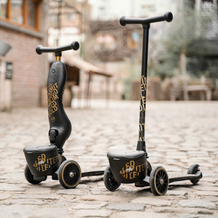 Trotineta copii cu sezut, suport jucarie, transformabila 2in1, HighwayKick 1 Lifestyle Black Gold Limited, 1-5 ani, pana la 50 kg, Scoot & Ride [15]