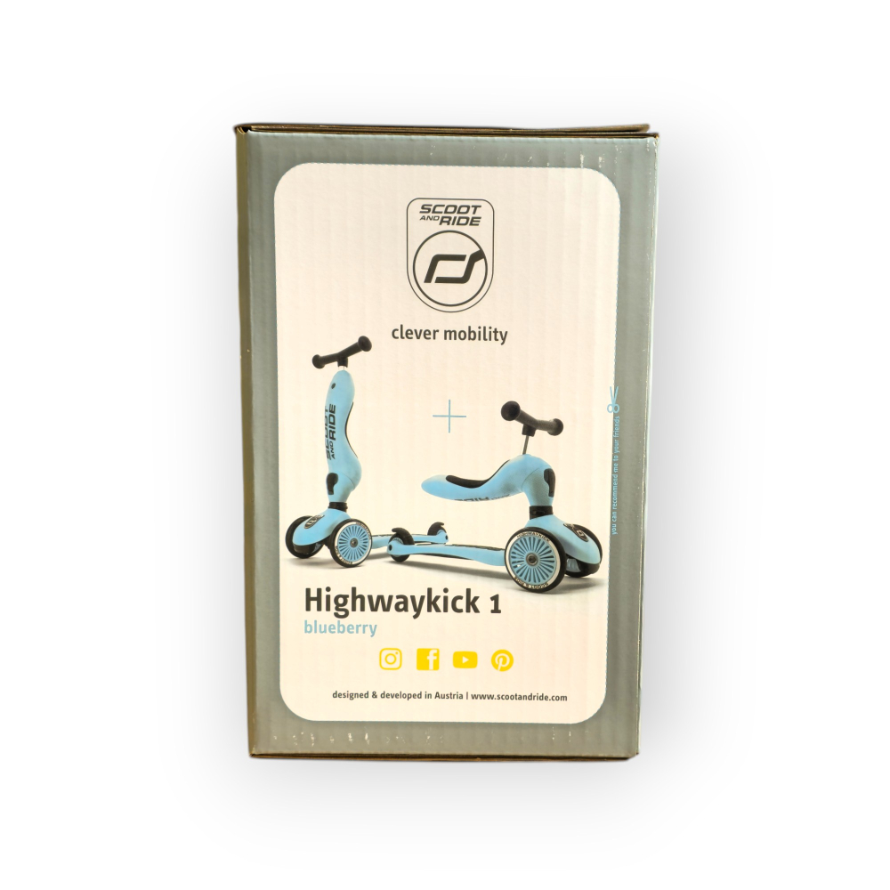 Trotinetă copii 2in1 premium Scoot & Ride HighwayKick 1 Blueberry, cu șezut, sistem anti-răsturnare, reglabilă 1–5 ani (max. 50 kg) [23]