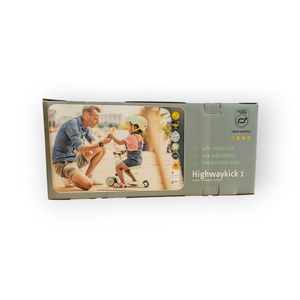 Trotinetă copii 2in1 premium Scoot & Ride HighwayKick 1 Kiwi, cu șezut, sistem anti-răsturnare, reglabilă 1–5 ani (max. 50 kg) [26]