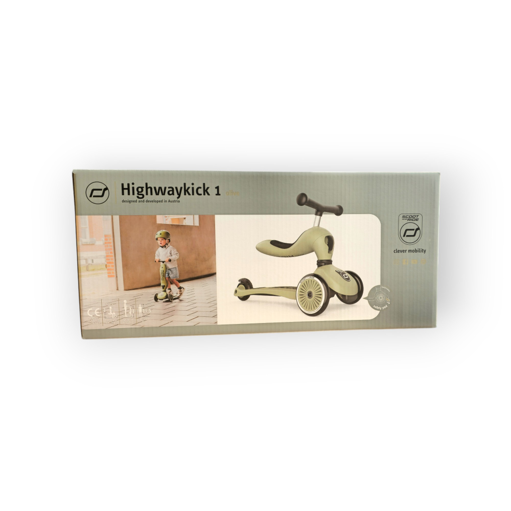 Trotinetă copii 2in1 premium Scoot & Ride HighwayKick 1 Olive, cu șezut, sistem anti-răsturnare, reglabilă 1–5 ani (max. 50 kg) [11]