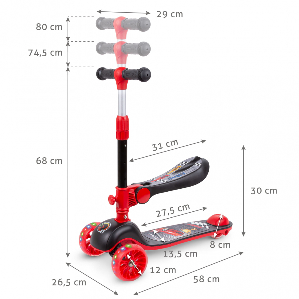 Trotineta copii cu sezut, transformabila 2in1, pliabila, cu lumini LED, Rimba Race, 1-5 ani, pana la 50 kg, Kidwell [6]