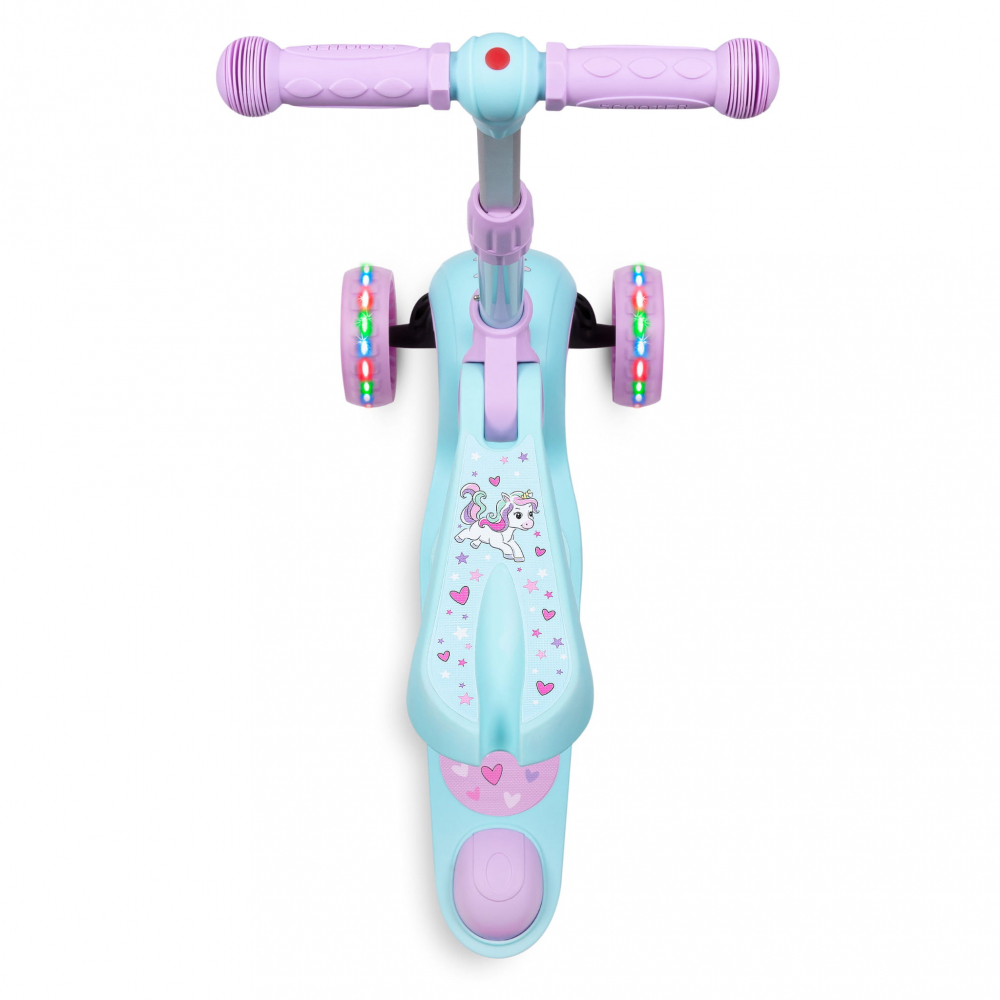 Trotineta copii cu sezut, transformabila 2in1, pliabila, cu lumini LED, Rimba Unicorn, 1-5 ani, pana la 50 kg, Kidwell [9]