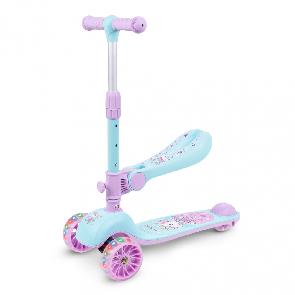 Trotineta copii cu sezut, transformabila 2in1, pliabila, cu lumini LED, Rimba Unicorn, 1-5 ani, pana la 50 kg, Kidwell [2]