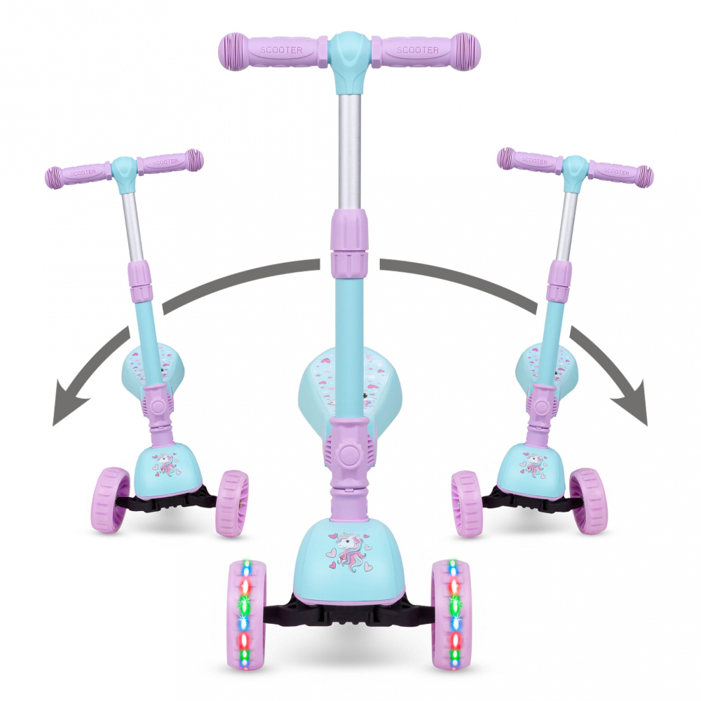 Trotineta copii cu sezut, transformabila 2in1, pliabila, cu lumini LED, Rimba Unicorn, 1-5 ani, pana la 50 kg, Kidwell [4]