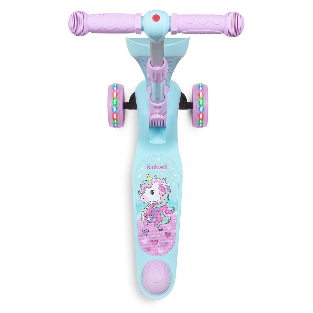 Trotineta copii cu sezut, transformabila 2in1, pliabila, cu lumini LED, Rimba Unicorn, 1-5 ani, pana la 50 kg, Kidwell [10]