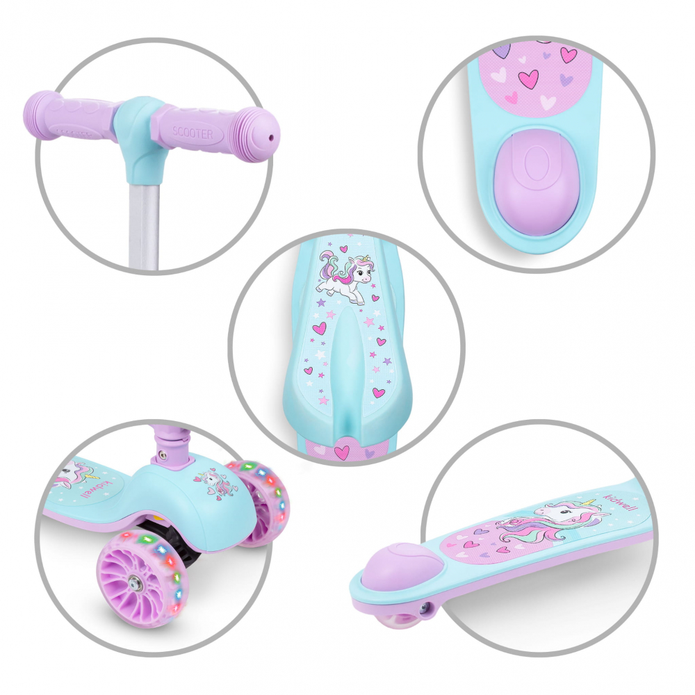 Trotineta copii cu sezut, transformabila 2in1, pliabila, cu lumini LED, Rimba Unicorn, 1-5 ani, pana la 50 kg, Kidwell [3]