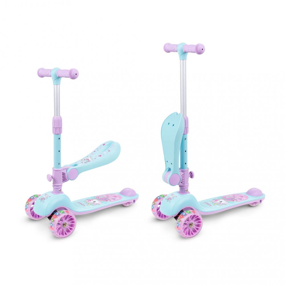 Trotineta copii cu sezut, transformabila 2in1, pliabila, cu lumini LED, Rimba Unicorn, 1-5 ani, pana la 50 kg, Kidwell [6]