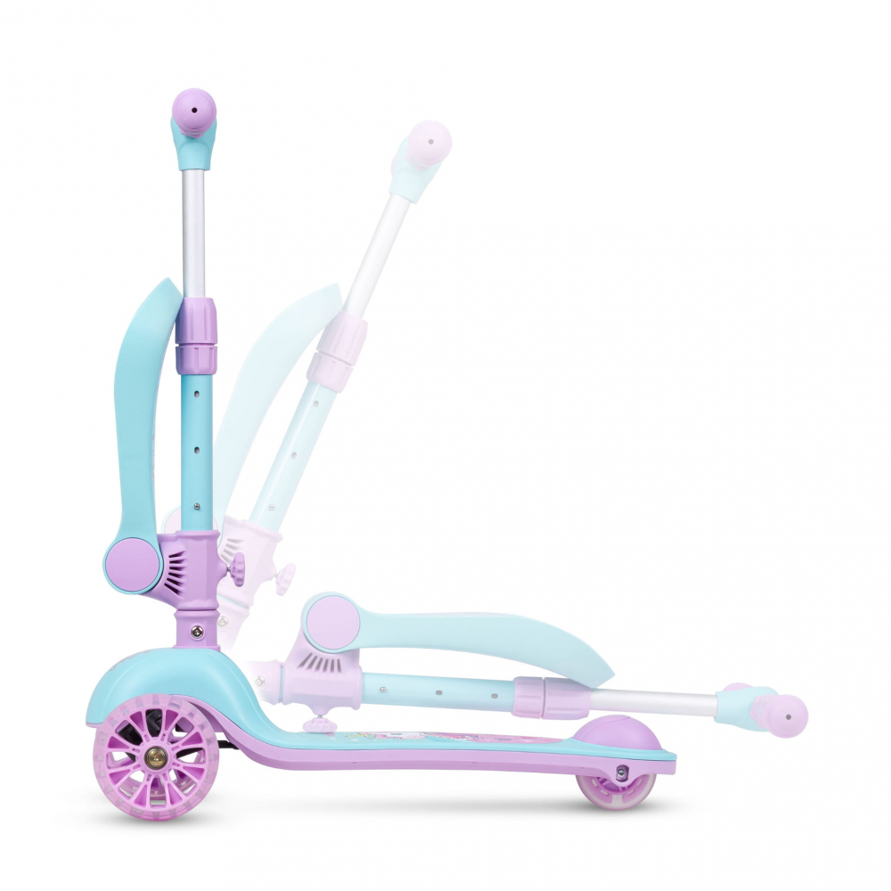 Trotineta copii cu sezut, transformabila 2in1, pliabila, cu lumini LED, Rimba Unicorn, 1-5 ani, pana la 50 kg, Kidwell [5]