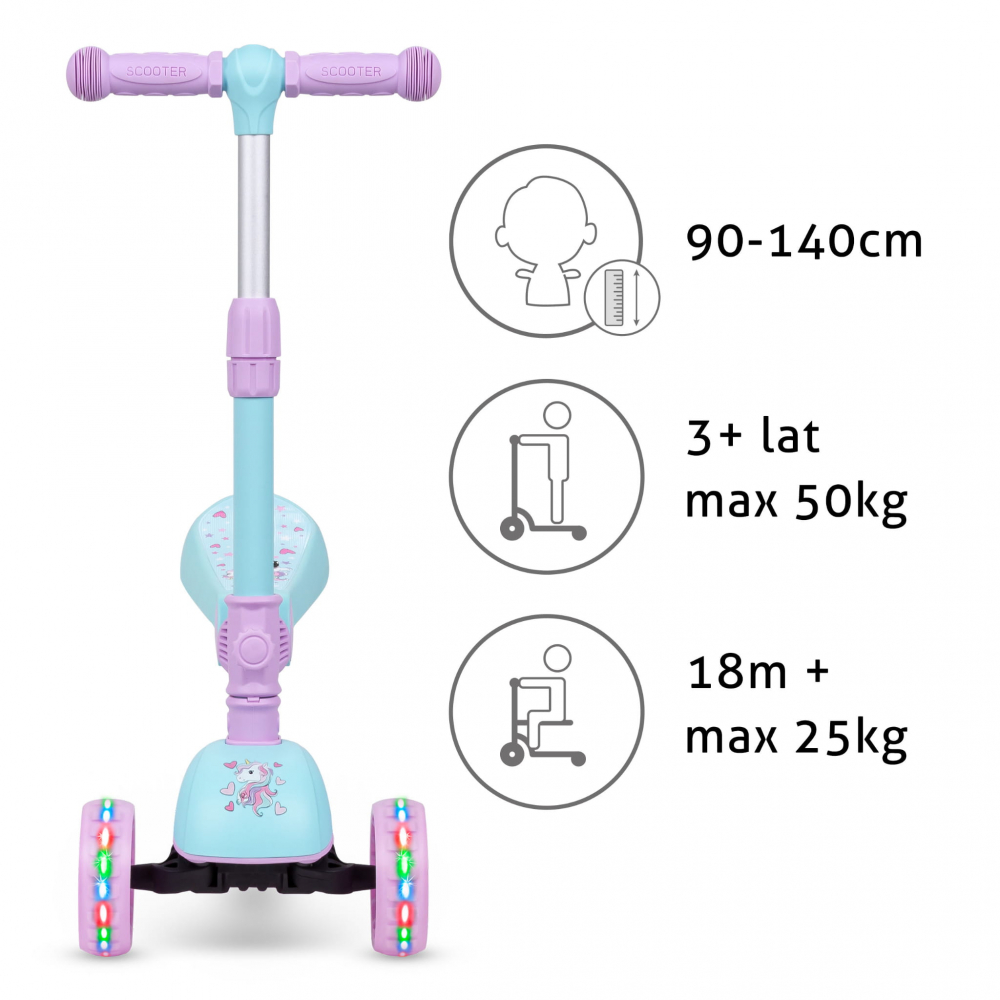Trotineta copii cu sezut, transformabila 2in1, pliabila, cu lumini LED, Rimba Unicorn, 1-5 ani, pana la 50 kg, Kidwell [8]