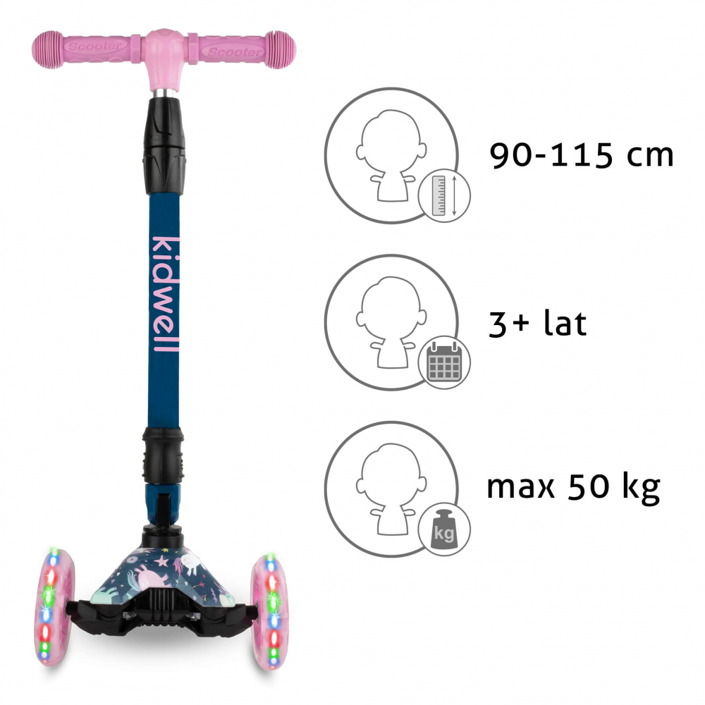 Trotineta copii pliabila, reglabila, roti luminoase, Vento Magic, 3+ ani, pana la 50 kg, Kidwell [10]
