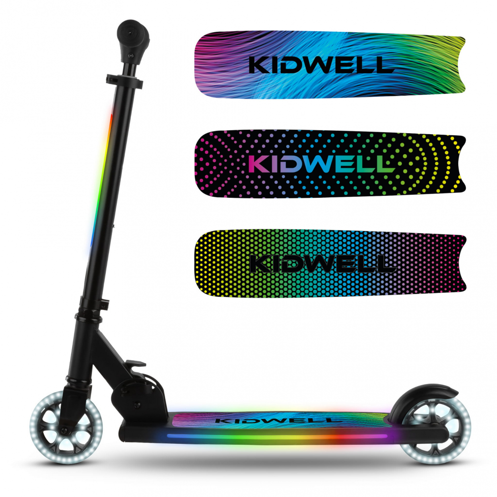 Trotineta cu 2 roti pentru copii, 3in1, pliabila, reglabila, cu iluminare LED încorporată, MIDO Black, 5 ani+, pana la 100 kg, Kidwell [5]