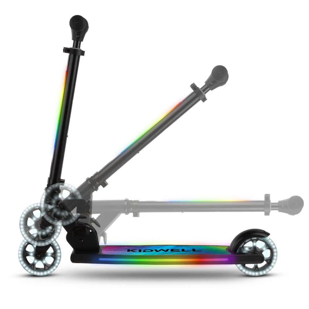 Trotineta cu 2 roti pentru copii, 3in1, pliabila, reglabila, cu iluminare LED încorporată, MIDO Black, 5 ani+, pana la 100 kg, Kidwell [6]
