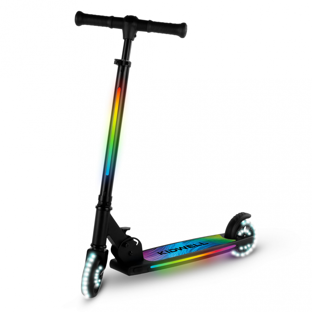 Trotineta cu 2 roti pentru copii, 3in1, pliabila, reglabila, cu iluminare LED încorporată, MIDO Black, 5 ani+, pana la 100 kg, Kidwell [2]
