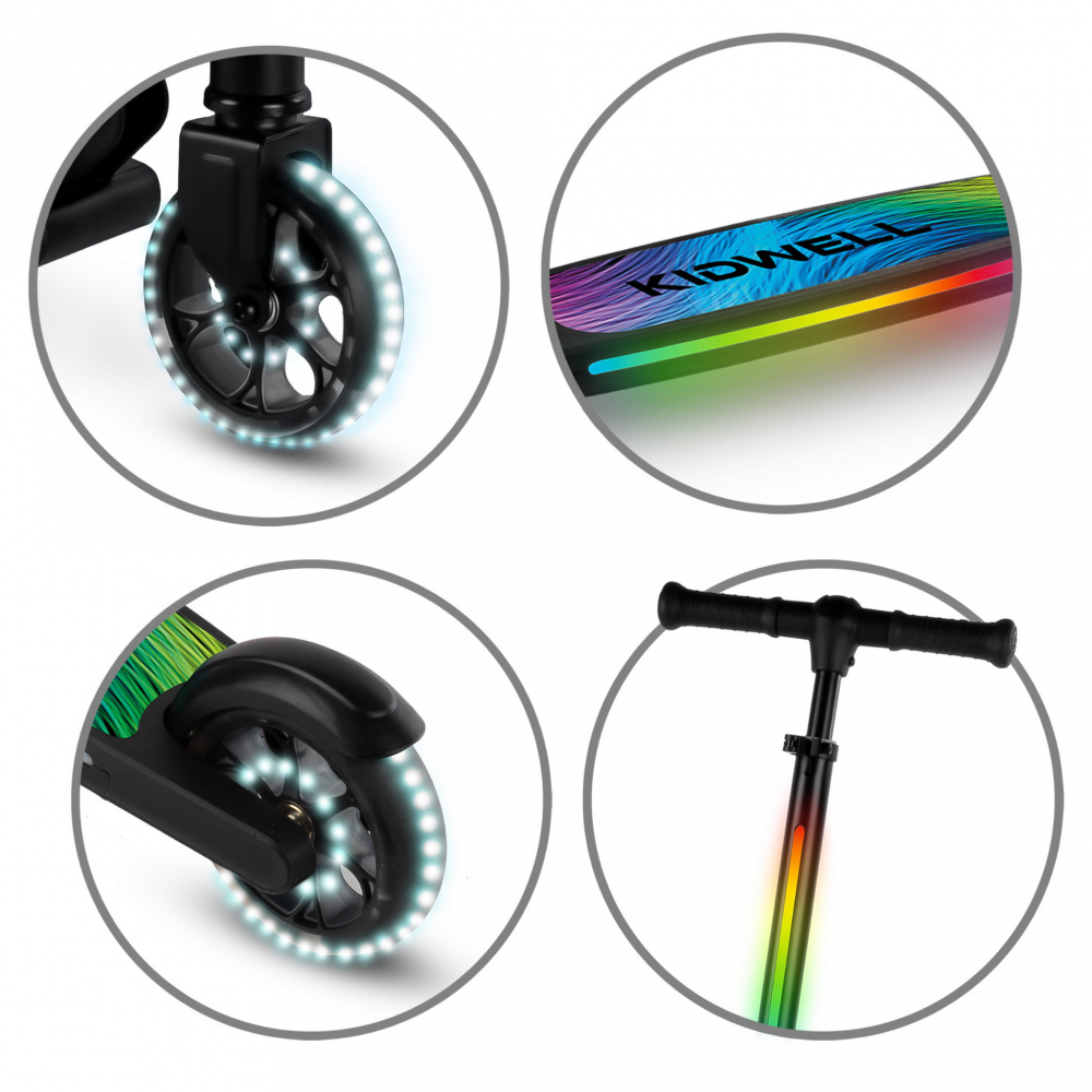 Trotineta cu 2 roti pentru copii, 3in1, pliabila, reglabila, cu iluminare LED încorporată, MIDO Black, 5 ani+, pana la 100 kg, Kidwell [9]