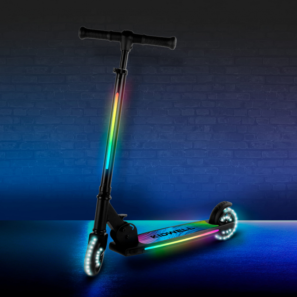 Trotineta cu 2 roti pentru copii, 3in1, pliabila, reglabila, cu iluminare LED încorporată, MIDO Black, 5 ani+, pana la 100 kg, Kidwell [3]