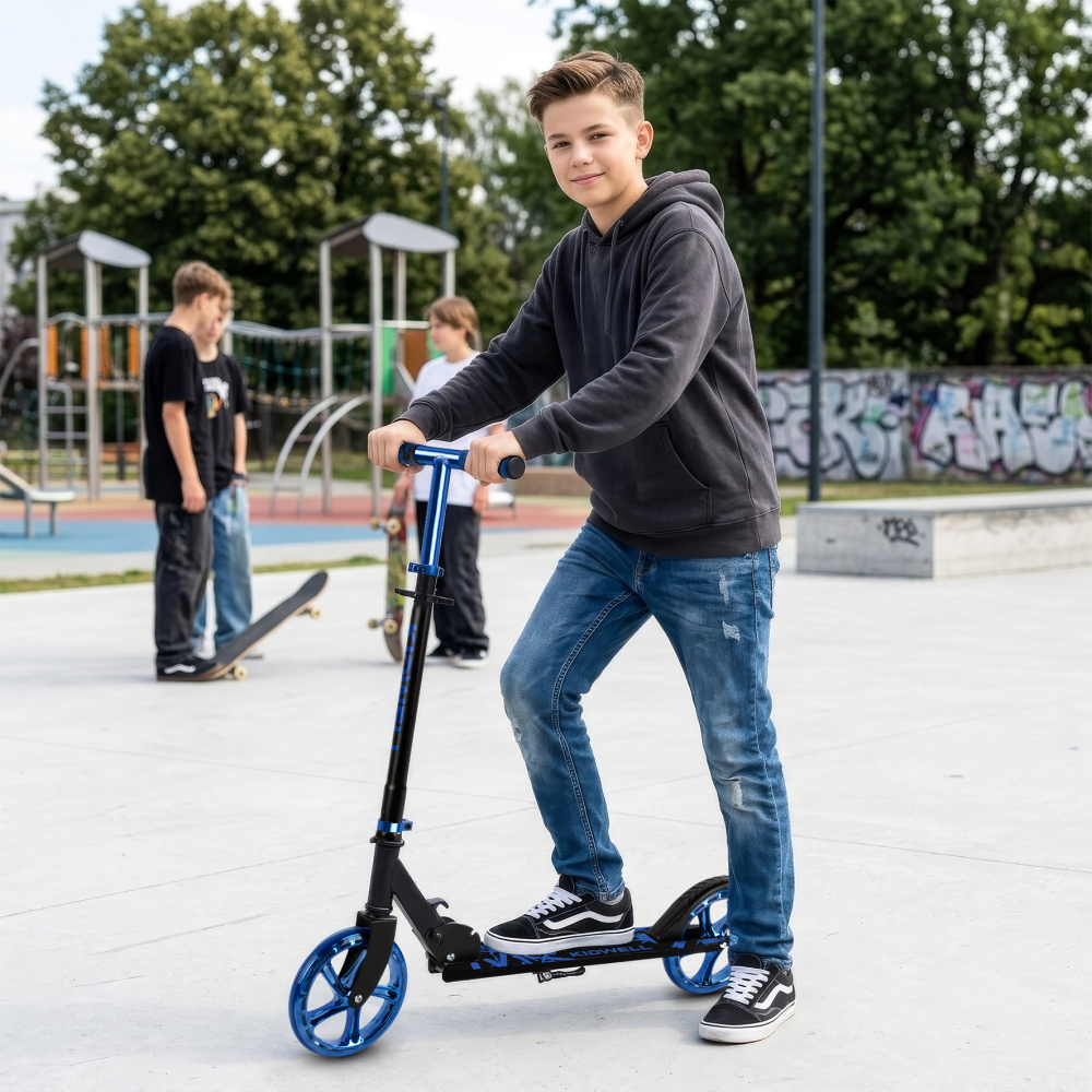 Trotinetă pliabilă Kidwell BLAST Blue, roți mari 200 mm, rulmenți ABEC-7, ultra ușoară 3.8 kg, 100 kg, 8+ ani [10]