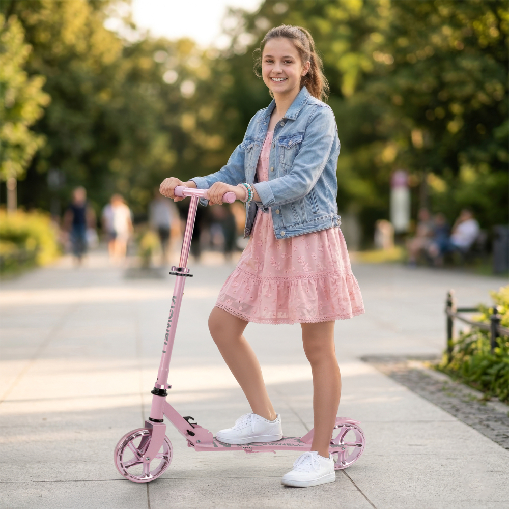 Trotinetă pliabilă Kidwell BLAST Light Pink, roți mari 200 mm, rulmenți ABEC-7, ultra ușoară 3.8 kg, 100 kg, 8+ ani [10]