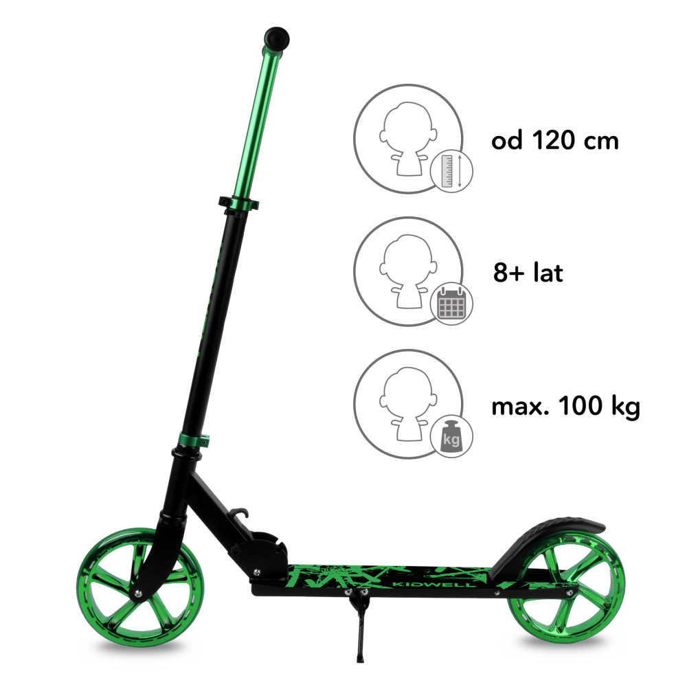 Trotinetă pliabilă Kidwell BLAST Light Green, roți mari 200 mm, rulmenți ABEC-7, ultra ușoară 3.8 kg, 100 kg, 8+ ani [7]