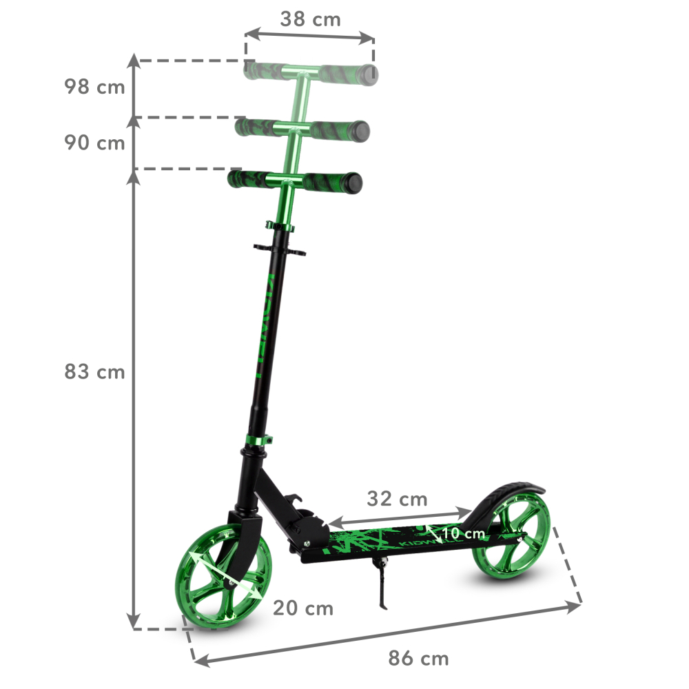 Trotinetă pliabilă Kidwell BLAST Light Green, roți mari 200 mm, rulmenți ABEC-7, ultra ușoară 3.8 kg, 100 kg, 8+ ani [9]