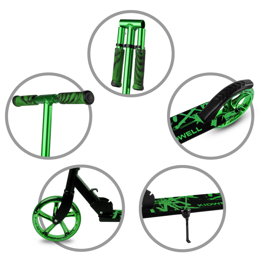 Trotinetă pliabilă Kidwell BLAST Light Green, roți mari 200 mm, rulmenți ABEC-7, ultra ușoară 3.8 kg, 100 kg, 8+ ani [8]